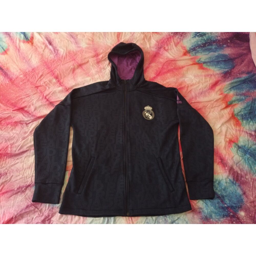 Adidas Real Madrid Navy Blue & Purple Hoodie Tracksuit Top Jacket Men's Medium